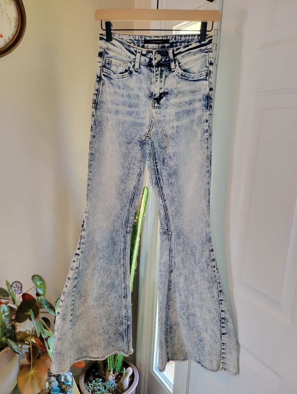 Flying Monkey High-Rise Super Flare Acid Wash Jeans, Size Womens 25in